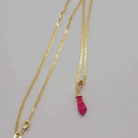 Brand New Brazilian 18k Gold Filled Pink Figa Hand Necklace  (AZABACHE)