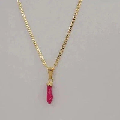 Brand New Brazilian 18k Gold Filled Pink Figa Hand Necklace  (AZABACHE)