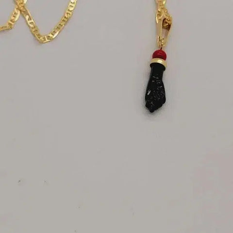 Brand New Brazilian 18k Gold Filled Azabache ( Figa Hand) Necklace