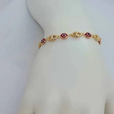 Brand New Brazilian 18k Gold Filled Red Evil Eye Bracelet