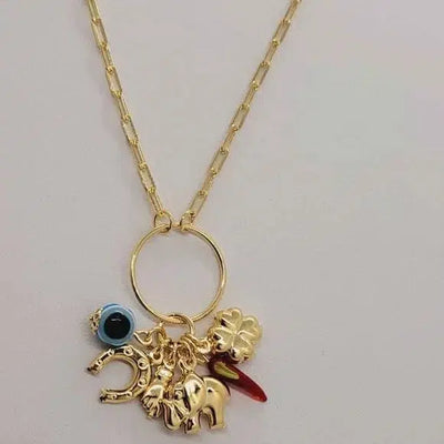 Brand New Brazilian 18k Gold Filled Evil Eye Multi Charms Necklace