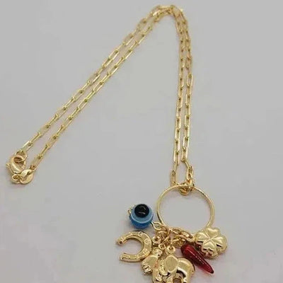 Brand New Brazilian 18k Gold Filled Evil Eye Multi Charms Necklace