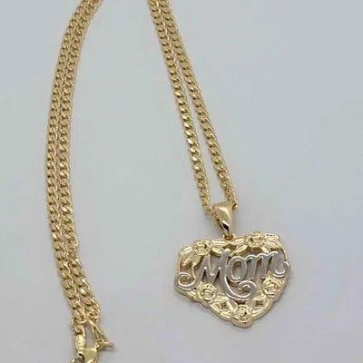 Brand New Brazilian 18k Gold Filled Heart ''MOM" Necklace