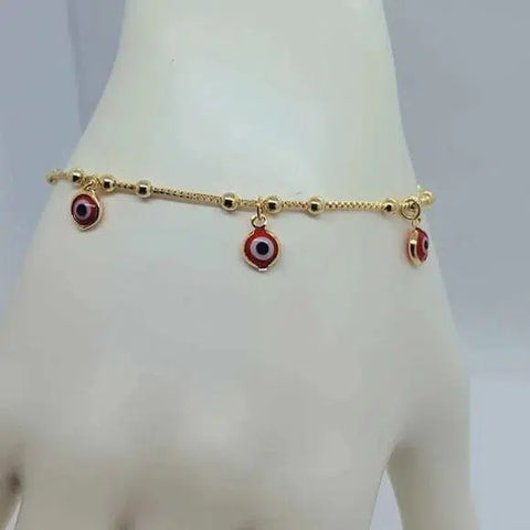 Brand New Brazilian 18k Gold Filled Red Evil Eye Bracelet