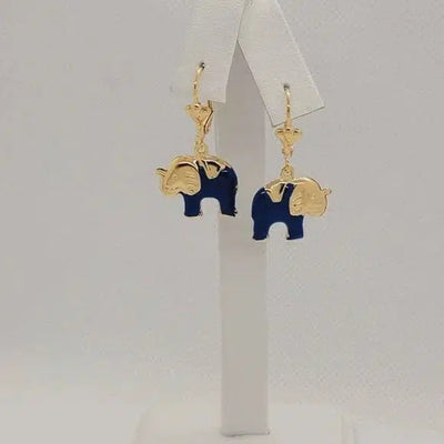 Brand New Brazilian 18k Gold Filled Blue Color Elephant Earrings