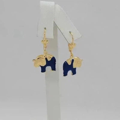 Brand New Brazilian 18k Gold Filled Blue Color Elephant Earrings