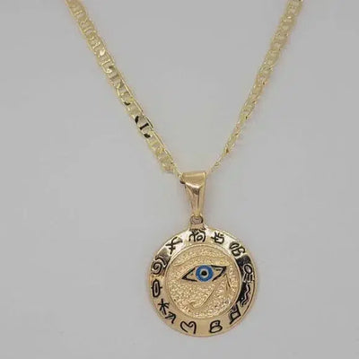 Brand New Brazilian 18k Gold Filled Round Egyptian Protection Eye Of Horus Necklace