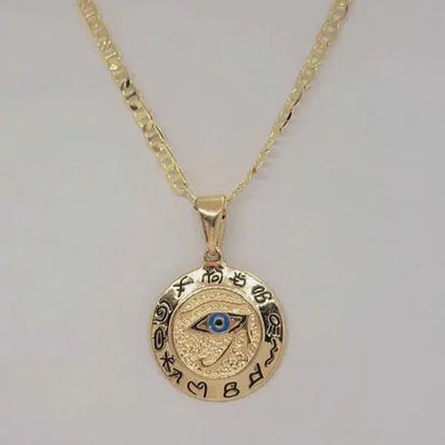 Brand New Brazilian 18k Gold Filled Round Egyptian Protection Eye Of Horus Necklace