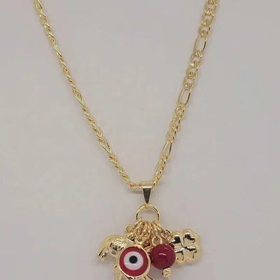 Brand New Brazilian 18k Gold Filled Red Evil Eye w/ Lucky Charms Necklace