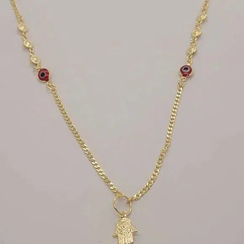 Brand New Brazilian 18k Gold Filled Red Evil Eye & Hamsa Necklace