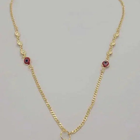 Brand New Brazilian 18k Gold Filled Red Evil Eye & Hamsa Necklace