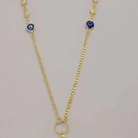 Brand New Brazilian 18k Gold Filled Blue Evil Eye & Hamsa Necklace