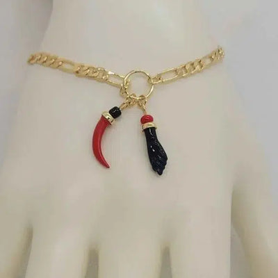 Brand New  Brazilian 18k Gold Filled Figa Hand & Red Pepper Bracelet