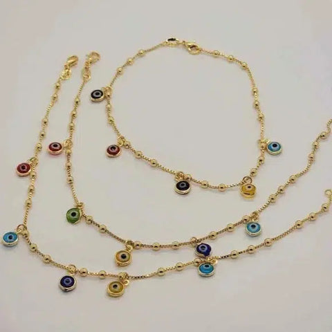 Brand New Brazilian 18k Gold Filled Multi Colors Evil Eye Anklet