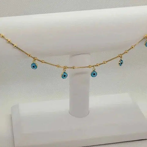 Brand New Brazilian 18k Gold Filled Baby Blue Evil Eye Anklet