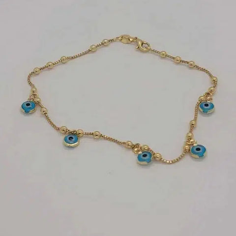 Brand New Brazilian 18k Gold Filled Baby Blue Evil Eye Anklet