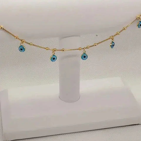 Brand New Brazilian 18k Gold Filled Baby Blue Evil Eye Anklet