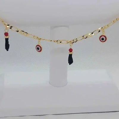 Brand New Brazilian 18k Gold Filled Red Evil Eye & Azabache Anklet