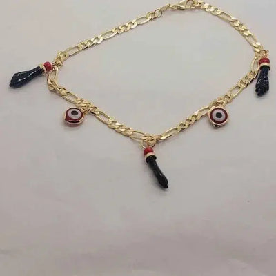 Brand New Brazilian 18k Gold Filled Red Evil Eye & Azabache Anklet