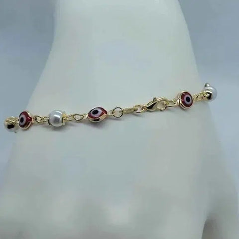 Brand New Brazilian 18k Gold Filled Red Evil Eye Beaded Bracelet