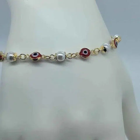 Brand New Brazilian 18k Gold Filled Red Evil Eye Beaded Bracelet