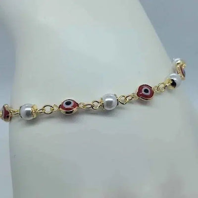 Brand New Brazilian 18k Gold Filled Red Evil Eye Beaded Bracelet