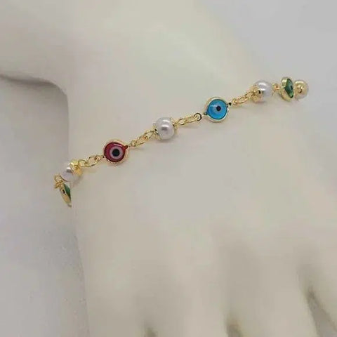 Brand New Brazilian 18k Gold Filled Multi Color Evil Eye Bracelet