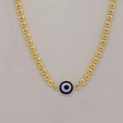 Brand New Brazilian 18k Gold Filled Blue Evil Eye Beaded Necklace