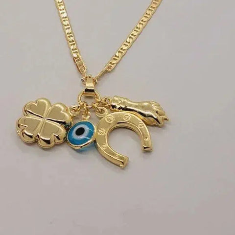 Brand New Brazilian 18k Gold Filled Evil Eye w/ Lucky Charms Necklace