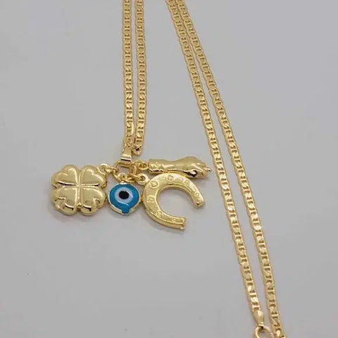 Brand New Brazilian 18k Gold Filled Evil Eye w/ Lucky Charms Necklace