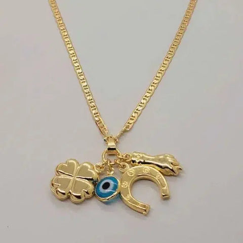 Brand New Brazilian 18k Gold Filled Evil Eye w/ Lucky Charms Necklace