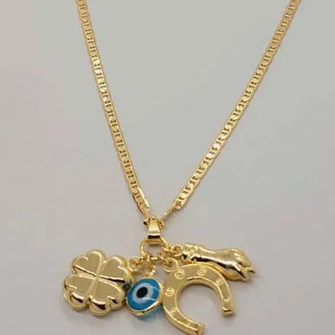 Brand New Brazilian 18k Gold Filled Evil Eye w/ Lucky Charms Necklace