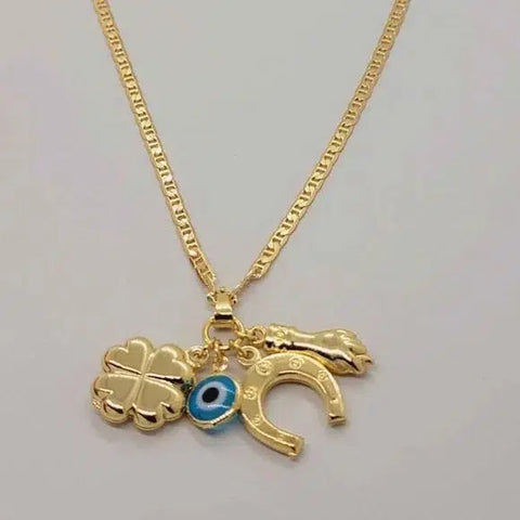 Brand New Brazilian 18k Gold Filled Evil Eye w/ Lucky Charms Necklace