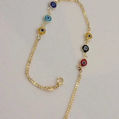 Brand New Brazilian 18k Gold Filled Multi Color Evil Eye Anklet