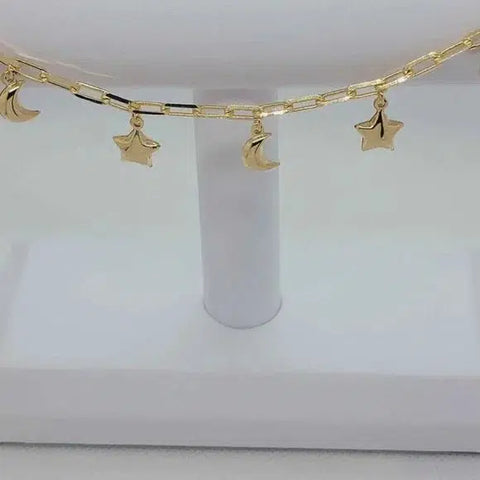 Brand New Brazilian 18k Gold Filled Moon & Star Anklet