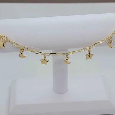 Brand New Brazilian 18k Gold Filled Moon & Star Anklet