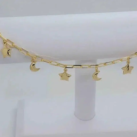 Brand New Brazilian 18k Gold Filled Moon & Star Anklet