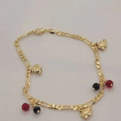 Brand New Brazilian 18k Gold Filled Red Black Beaded With Elephants Anklet