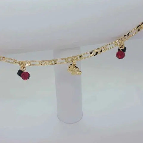 Brand New Brazilian 18k Gold Filled Red Black Beaded With Elephants Anklet