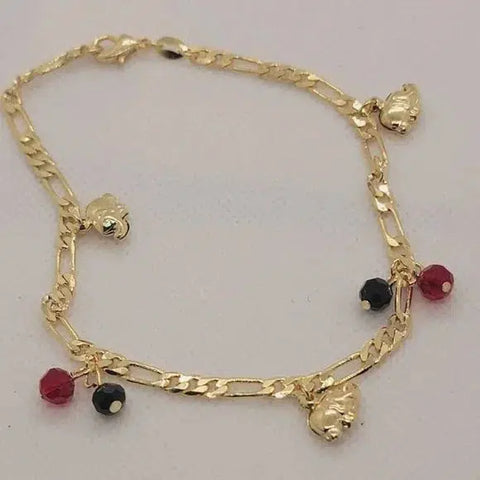 Brand New Brazilian 18k Gold Filled Red Black Beaded With Elephants Anklet