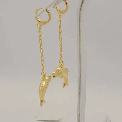 Brand New Brazilian 18k Gold Filled Dolphin Earrings - dangle