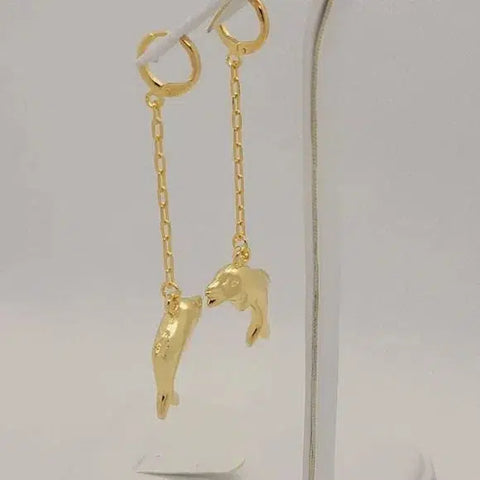 Brand New Brazilian 18k Gold Filled Dolphin Earrings - dangle