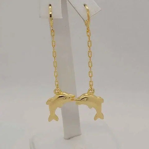 Brand New Brazilian 18k Gold Filled Dolphin Earrings - dangle