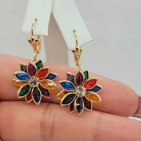 Brand New Brazilian 18k Gold Filled Multi Color Flower Earrings