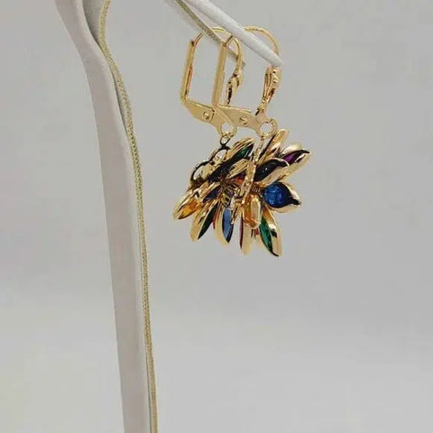 Brand New Brazilian 18k Gold Filled Multi Color Flower Earrings