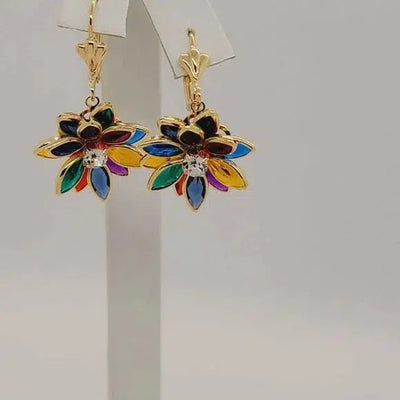 Brand New Brazilian 18k Gold Filled Multi Color Flower Earrings