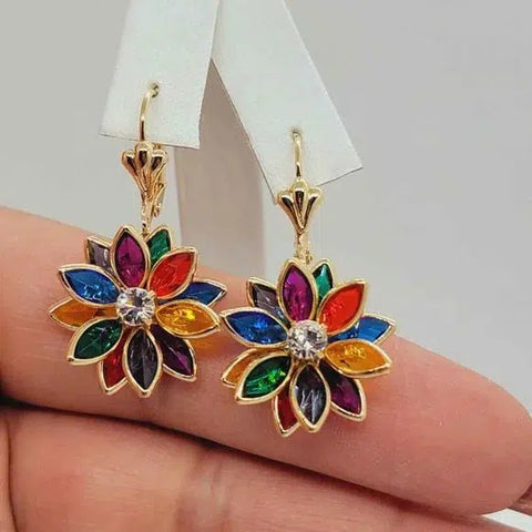 Brand New Brazilian 18k Gold Filled Multi Color Flower Earrings