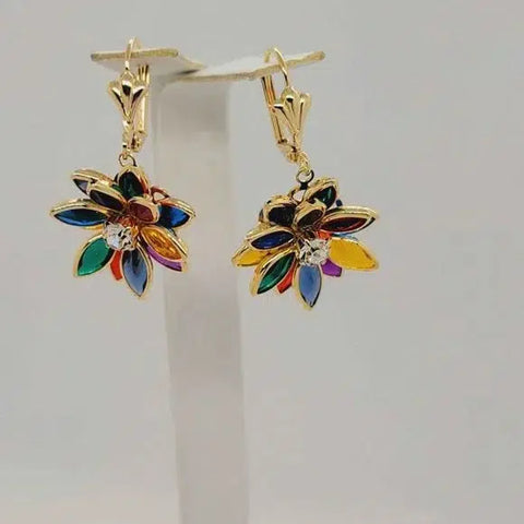 Brand New Brazilian 18k Gold Filled Multi Color Flower Earrings