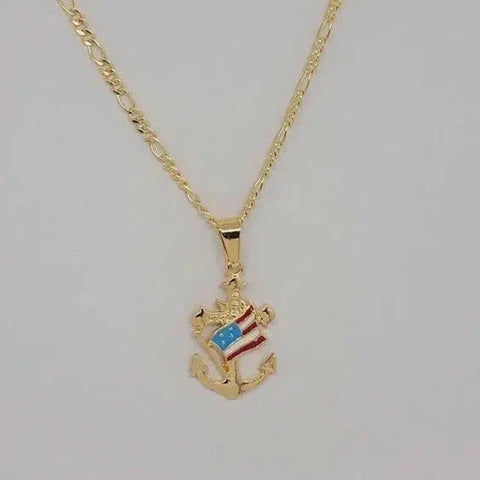 Brand New Brazilian 18k Gold Filled American Flag Anchor Necklace