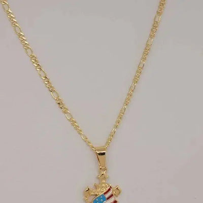 Brand New Brazilian 18k Gold Filled American Flag Anchor Necklace